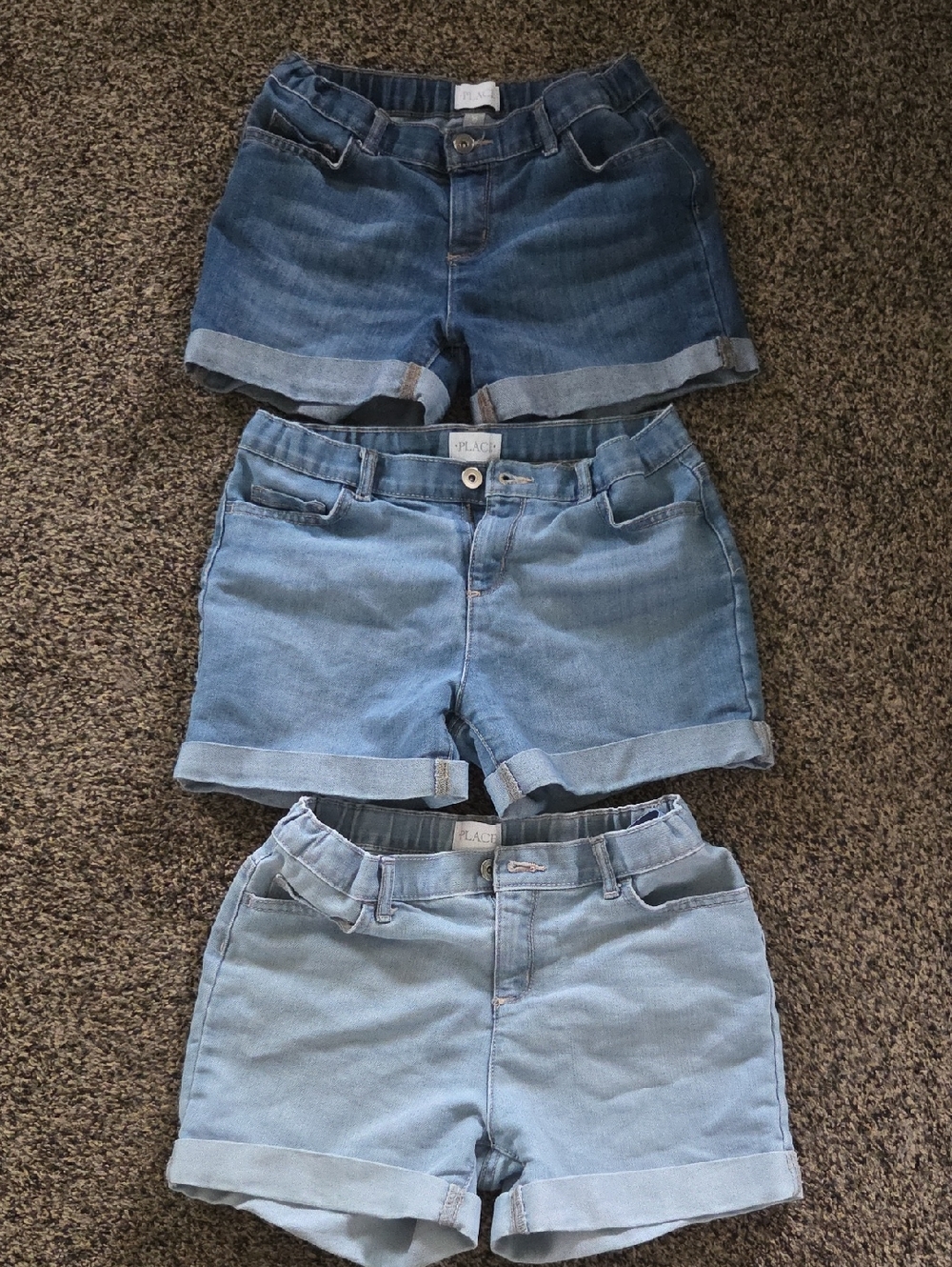 Place Girls' Denim Short Trio in Dark, Medium, and Light Blue